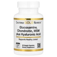 Препарат для суглобів і зв'язок California Gold Nutrition Glucosamine, Chondroitin, MSM Plus Hyaluronic Acid, 60 вегакапсул