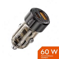 автомобільне в прикурювач Toocki 60W (1 Type-C 30w + 1 USB 30w) Black Transparent