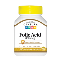 Вітаміни та мінерали 21st Century Folic Acid 800 mcg, 180 таблеток