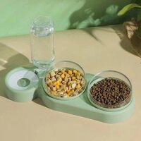 Подвійна миска для тварин котів та собак Semi з автоматичною напувалкою 500 мл, 13см*38см*22см, Light Green