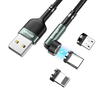 Кабель магнітний із швидкою зарядкою Elough 7 Contact 3 A, 3 в 1 Micro USB/Lightining/Type C, обертання на 540°, 2 м, Green - круглий конектор