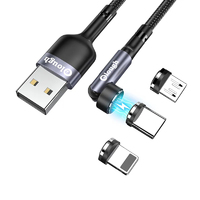 Кабель магнітний із швидкою зарядкою Elough 7 Contact 3 A, 3 в 1 Micro USB/Lightining/Type C, обертання на 540°, 0.5 м, Grey - круглий конектор