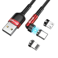 Кабель магнітний із швидкою зарядкою Elough 7 Contact 3 A, 3 в 1 Micro USB/Lightining/Type C, обертання на 540°, 0.5 м, Red - круглий конектор