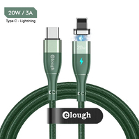 Кабель магнітний із швидкою зарядкою Elough 14 Contact 3 A, Type C - Lightining, 0.5 м, Green - плаский конектор